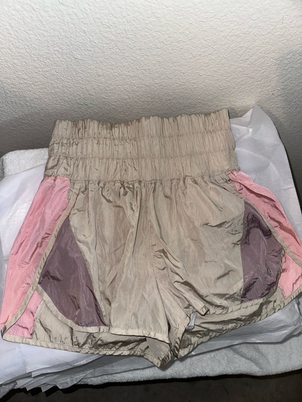 FP Movement by Free People Beige Athletic Shorts with Pink & Mauve Panels